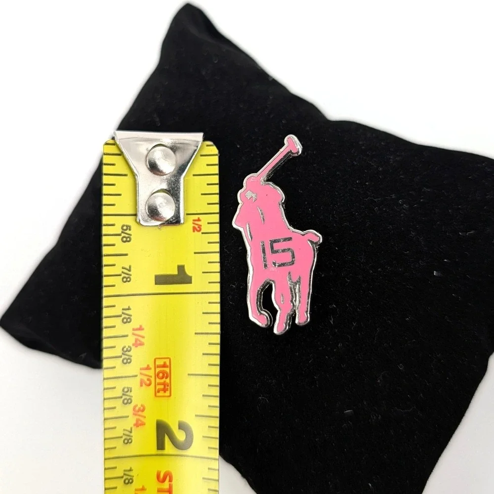 Polo Ralph Lauren Pink‎ 15 Enamel Pony Logo Lapel Pin Silver Tone 1 Inch
